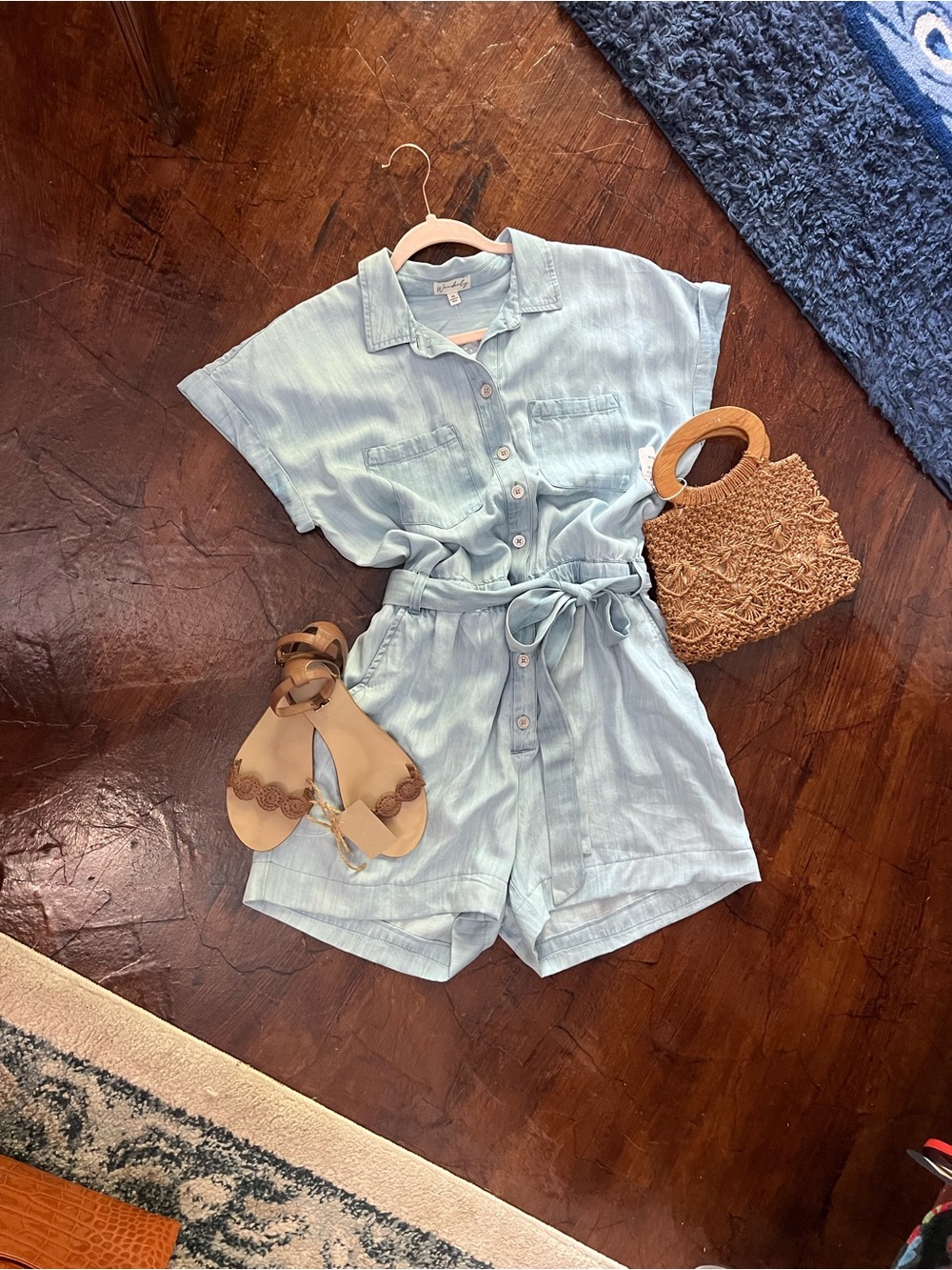 Wonderly Light Blue Button-Up Romper